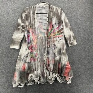 Aris A Cardigan Small Watercolor Patchwork Open Front Ruffle Artsy Fairy Cottage